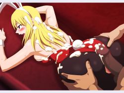 Rule 34 | 1boy, 1girl, aftersex, animal ears, ass, ass grab, blonde hair, blush, breasts, brown eyes, buttjob, buttjob over clothes, censored, cum, cum in pussy, cum on ass, cum on body, cum on upper body, doggystyle, fairy tail, fake animal ears, game cg, heavy breathing, hetero, highres, huge ass, large breasts, leotard, lime (purple haze), long hair, lucy heartfilia, lying, mosaic censoring, nude, open mouth, pantyhose, penis, playboy bunny, pussy, rabbit ears, sex, sex from behind, sweat, tears, testicles, tongue, tongue out, torn clothes, torn legwear, vaginal