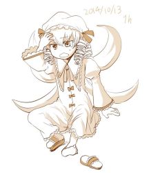 Rule 34 | 1girl, bow, dated, dress, drill hair, hat, image sample, luna child, monochrome, open mouth, ribbon, short hair, single shoe, solo, tako (plastic protein), tears, touhou, wings