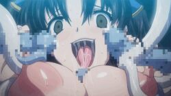 Rule 34 | 1girl, animated, animated gif, breasts, brown eyes, censored, fumika reisenbach, large breasts, licking, mosaic censoring, nipples, pandra, raised eyebrows, saliva, sweat, tentacles, tongue, tongue out
