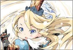 Rule 34 | &gt;:o, 10s, 1girl, :o, bad id, bad twitter id, blonde hair, blue eyes, border, charlotta (granblue fantasy), crown, gauntlets, granblue fantasy, ham (points), harvin, inactive account, long hair, open mouth, pointy ears, puffy short sleeves, puffy sleeves, short sleeves, simple background, solo, upper body, v-shaped eyebrows, white background