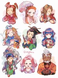 Rule 34 | 4girls, 5boys, :d, ^ ^, absurdres, ace attorney, ace attorney investigations, ace attorney investigations: miles edgeworth, apollo justice: ace attorney, april may, beard, bird mask, blue hair, blue scarf, blunt bangs, blush, breasts, brown gloves, brown hair, bubble, bug, butterfly, cammy meele, cleavage, closed eyes, closed mouth, collared shirt, commentary request, dahlia hawthorne, damon gant, dress, facial hair, fingerless gloves, folding fan, gloves, green shirt, grey hair, hagoromo, hair bun, hair ornament, hair over one eye, hair stick, hanaon, hand fan, hand to own mouth, head scarf, herman crab, highres, holding, holding fan, holding sketchbook, holding stuffed toy, holding umbrella, insect, jacket, japanese clothes, kimono, lab coat, long hair, long sleeves, looking at viewer, mask, matt engarde, medium breasts, multiple boys, multiple girls, necktie, one eye closed, open mouth, orange hair, orange jacket, own hands together, parasol, paw pose, phoenix wright: ace attorney, phoenix wright: ace attorney - dual destinies, phoenix wright: ace attorney - justice for all, phoenix wright: ace attorney - spirit of justice, phoenix wright: ace attorney - trials and tribulations, pink-tinted eyewear, pink hair, pink headwear, pink jacket, pink sweater, red eyes, red hair, red jacket, red necktie, sarushiro souta, scarf, shawl, shirt, short hair, short sleeves, single hair bun, sketchbook, sleepy, sleeves past fingers, sleeves past wrists, smile, stuffed toy, sweater, tinted eyewear, uendo toneido, umbrella, v-shaped eyebrows, vera misham, white background, white dress, white hair, white headwear, white umbrella