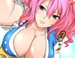 Rule 34 | 1girl, bad id, bad pixiv id, blush, breasts, cleavage, dutch angle, female focus, frills, hair bobbles, hair ornament, highres, huge breasts, large breasts, no bra, onozuka komachi, pink eyes, pink hair, short hair, sian, smile, solo, touhou, twintails, two side up, upper body