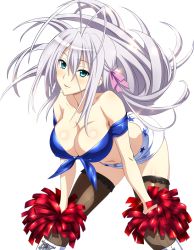 Rule 34 | 10s, 1girl, ahoge, bent over, black thighhighs, blue eyes, breasts, cheerleader, cleavage, collarbone, extraction, hair ribbon, high school dxd, large breasts, long hair, looking at viewer, pink ribbon, pom pom (cheerleading), ribbon, rossweisse, silver hair, solo, thighhighs, third-party source, transparent background