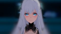 Rule 34 | absurdres, black bow, blue eyes, blurry, blurry background, bow, highres, meryl (tower of fantasy), non-web source, tower of fantasy, white hair