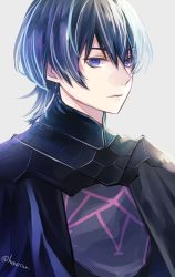 Rule 34 | 1boy, armor, black cape, blue eyes, blue hair, byleth (fire emblem), byleth (male) (fire emblem), cape, fire emblem, fire emblem: three houses, highres, looking at viewer, male focus, nakaya (drwh7757), nintendo, short hair, simple background, solo, upper body, white background