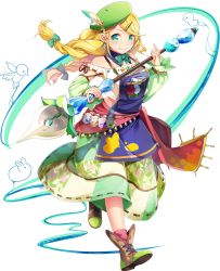 Rule 34 | 1girl, absurdres, apron, aqua eyes, bird, blonde hair, boots, bow, braid, rabbit, detached collar, dress, earrings, floating hair, full body, hair bow, hair ornament, hairclip, hat, highres, holding, jewelry, long hair, long sleeves, looking at viewer, official art, rottin (x-overd), simple background, smile, solo, twin braids, white background, x-overd