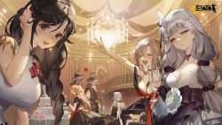 Rule 34 | +++, 6+girls, alcohol, an-94 (girls&#039; frontline), an-94 (silent rouge) (girls&#039; frontline), bare shoulders, belt, black dress, black eyes, black gloves, black hair, blonde hair, blunt bangs, blush, braid, braided ponytail, breasts, buttons, cake, candle, cat, champagne flute, chandelier, choker, cleavage, closed eyes, commentary request, copyright name, cup, double-breasted, dress, dress flower, drinking glass, earrings, epaulettes, food, general liu (girls&#039; frontline), general liu (musings in the morn) (girls&#039; frontline), girls&#039; frontline, gloves, grand piano, grey hair, tucking hair, hat, highres, hk416 (girls&#039; frontline), hk416 (starry cocoon) (girls&#039; frontline), holding, holding cup, indoors, instrument, jewelry, korean commentary, large breasts, layer cake, leaning forward, long hair, looking at viewer, m4 sopmod ii (birdsong in the woods) (girls&#039; frontline), m4 sopmod ii (girls&#039; frontline), m4a1 (girls&#039; frontline), m4a1 (sunshine through the pines) (girls&#039; frontline), medium breasts, multicolored hair, multiple girls, official alternate costume, official art, open mouth, outstretched arm, parted lips, piano, piano bench, shako cap, short sleeves, shycocoa, sleeveless, sleeveless dress, streaked hair, table, teardrop tattoo, teeth, type 97 shotgun (drunken petals) (girls&#039; frontline), type 97 shotgun (girls&#039; frontline), upper teeth only, white dress, yellow eyes