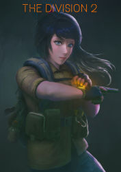 Rule 34 | 1girl, bad id, bad pixiv id, black hair, blouse, blue eyes, collared shirt, copyright name, cowboy shot, denim, gun, harness, highres, jacket, jeans, long hair, original, pants, ponytail, pouch, shirt, solo, standing, tagme, tom clancy&#039;s the division, tom clancy&#039;s the division 2, weapon, xianggang jizhe, yellow shirt