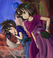Rule 34 | 1boy, 1girl, black hair, bow, brother and sister, cape, dragon quest, dragon quest v, green eyes, hair bow, hero&#039;s daughter (dq5), hero&#039;s son (dq5), short hair, siblings, slime (creature), slime (dragon quest), sword, weapon
