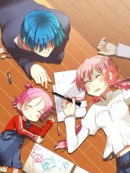 Rule 34 | 10s, 1boy, 2girls, ahoge, angel beats!, blue hair, blush stickers, braid, child, child&#039;s drawing, closed eyes, couple, crayon, family, good end, hair bobbles, hair ornament, hetero, hinata hideki, if they mated, kimura shiki, long hair, md5 mismatch, multiple girls, pink hair, short hair, sleeping, translation request, twintails, two side up, yui (angel beats!)