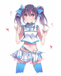 Rule 34 | 10s, 1girl, \m/, bad id, bad pixiv id, black hair, blue eyes, blush, captain yue, duizhang, heart, heart-shaped pupils, looking at viewer, love live!, love live! school idol project, midriff, navel, nico nico nii, red eyes, short hair, simple background, sketch, skirt, smile, solo, symbol-shaped pupils, thighhighs, twintails, white background, yazawa nico