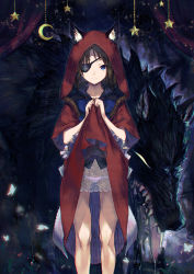 Rule 34 | 1girl, animal ears, big bad wolf, blue eyes, brown hair, clothes lift, dress, dress lift, eyepatch, grimm&#039;s fairy tales, jiyu2, little red riding hood, little red riding hood (grimm), panties, petticoat, pink panties, red hood, see-through, solo focus, underwear, wolf, wolf ears