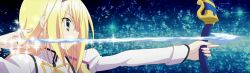 Rule 34 | 10s, 1girl, arrow (projectile), blonde hair, bow (weapon), green eyes, highres, ice, long hair, long image, rinslet laurenfrost, screencap, seirei tsukai no blade dance, solo, weapon, wide image