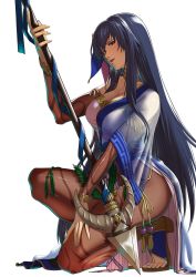 Rule 34 | 1girl, aduti momoyama, alternate costume, black hair, breasts, detached collar, detached sleeves, dress, fire emblem, fire emblem: the blazing blade, fire emblem heroes, gold trim, high heels, highres, holding, holding polearm, holding weapon, karla (fire emblem), large breasts, long hair, nintendo, official alternate costume, pantyhose, polearm, see-through, see-through sleeves, single bare shoulder, spear, strapless, strapless dress, toeless footwear, toeless legwear, weapon, white background
