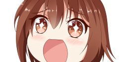 Rule 34 | + +, 10s, 1girl, brown eyes, brown hair, close-up, hair between eyes, kantai collection, looking at viewer, nahaki, no nose, open mouth, portrait, shiratsuyu (kancolle), short hair, simple background, sin-poi, solo, sparkling eyes, symbol-shaped pupils, white background