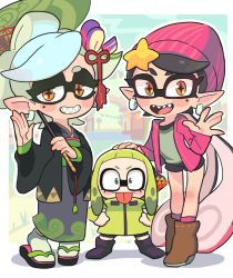 Rule 34 | + +, 3girls, agent 4 (splatoon), beanie, blush stickers, boots, callie (splatoon), earrings, eyelashes, gashi-gashi, hand on another&#039;s head, hat, inkling, inkling girl, inkling player character, japanese clothes, jewelry, kimono, marie (splatoon), mole, mole under eye, multiple girls, nintendo, oil-paper umbrella, open mouth, pointy ears, sandals, sharp teeth, short shorts, shorts, smile, socks, splatoon (series), splatoon 2, squidbeak splatoon, symbol-shaped pupils, teeth, tentacle hair, tongue, tongue out, umbrella, yellow eyes