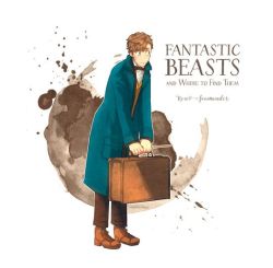 Rule 34 | 1boy, bow, bowtie, brown hair, character name, copyright name, fantastic beasts and where to find them, harry potter (series), jacket, male focus, newt scamander, newton artemis fido scamander, solo, suitcase, waistcoat, wizard, wizarding world