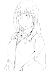Rule 34 | 1girl, bow, bowtie, closed mouth, collared shirt, female focus, greyscale, gridman universe, h2o (ddks2923), hand in pocket, highres, jacket, long hair, looking at viewer, monochrome, shirt, sketch, solo, ssss.gridman, takarada rikka, upper body