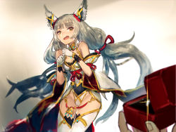 Rule 34 | 1girl, animal ears, breasts, chest jewel, cleavage, daible, detached sleeves, facial mark, highleg, highleg leotard, highres, jewelry, leotard, long hair, low twintails, nia (blade) (xenoblade), nia (xenoblade), ring, small breasts, thighhighs, twintails, very long hair, wedding ring, xenoblade chronicles (series), xenoblade chronicles 2, yellow eyes