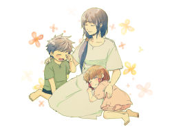 Rule 34 | 1boy, 2girls, brother and sister, brown hair, comforting, closed eyes, fire emblem, fire emblem: path of radiance, highres, ike (fire emblem), mist (fire emblem), mother and daughter, mother and son, multiple girls, nintendo, nishimura (nianiamu), short hair, siblings, sleeping, smile, aged down