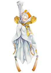 Rule 34 | androgynous, creatures (company), full body, game freak, gen 7 pokemon, gender request, hair ornament, holding, holding sword, holding weapon, kartana, kasuka108, looking at viewer, nintendo, personification, pokemon, sword, tassel, ultra beast, weapon, white background, white hair, wide sleeves, yellow eyes