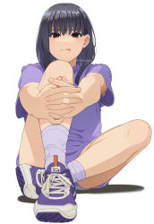 Rule 34 | 1girl, :q, artist name, hugging own legs, mattaku mousuke, on ground, original, shoes, simple background, sitting, sneakers, solo, tongue, tongue out, watermark, white background