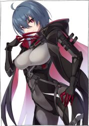 Rule 34 | 1girl, absurdres, ahoge, black bodysuit, black cape, black hair, bodysuit, breasts, cape, claw (weapon), closed mouth, highres, honkai (series), honkai impact 3rd, kei (soundcross), large breasts, looking at viewer, medium breasts, mole, mole under mouth, raven (honkai impact), red eyes, short hair, simple background, smile, solo, weapon, white background