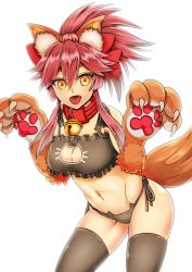 Rule 34 | 10s, 1girl, animal ears, animal hands, bell, black bra, black panties, bra, breasts, cat cutout, cat ear panties, cat lingerie, choker, cleavage, cleavage cutout, clothing cutout, collar, fangs, fate/extra, fate/grand order, fate (series), fox ears, fox tail, hair ribbon, jingle bell, large breasts, long hair, looking at viewer, meme attire, navel, neck bell, open mouth, panties, pink hair, ribbon, side-tie panties, simple background, solo, tail, tamamo (fate), tamamo cat (fate), tamamo no mae (fate/extra), underwear, underwear only, white background, yellow eyes