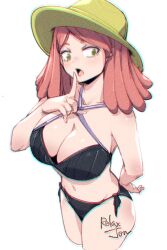 Rule 34 | 1girl, bare shoulders, bikini, boku no hero academia, breasts, collarbone, hat, hatsume mei, large breasts, open mouth, pink hair, relaxjon, solo, swimsuit, thighs