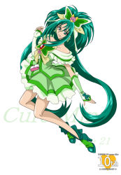 Rule 34 | 00s, 1girl, adapted costume, akimoto komachi, anniversary, arudebido, bare shoulders, brooch, butterfly hair ornament, character name, copyright name, cure mint, dress, flower, frills, full body, green eyes, green hair, hair flower, hair ornament, jewelry, long hair, magical girl, matching hair/eyes, aged up, pink flower, pink rose, precure, rose, shoes, skirt, smile, solo, strapless, strapless dress, twintails, white background, wrist cuffs, yes! precure 5, yes! precure 5 gogo!
