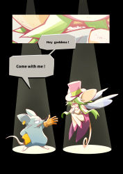 Rule 34 | 1boy, 1girl, animal ears, blush stickers, crying, ear tag, gloves, green hair, hat, highres, leotard, mad rat, mad rat dead, mouse (animal), mouse ears, mouse girl, mouse tail, nippon ichi, rat god, red eyes, tail, tie clip, top hat, wings, wrist cuffs