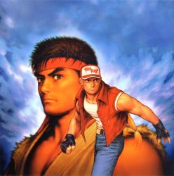 Rule 34 | 2boys, capcom, capcom vs snk, highres, male focus, mori toshiaki, multiple boys, official art, ryu (street fighter), snk, street fighter, terry bogard, the king of fighters