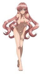 Rule 34 | 1girl, breasts, cleft of venus, completely nude, full body, hand on own thigh, highres, leaning forward, long hair, looking at viewer, maria cadenzavna eve, nipples, nude, nude filter, pink hair, pussy, senki zesshou symphogear, smile, standing, thigh gap, third-party edit, uncensored
