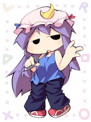 Rule 34 | 1girl, bad id, bad pixiv id, chibi, cosplay, crescent, hat, jitome, long hair, microphone, parappa, parappa (cosplay), parappa the rapper, patchouli knowledge, purple hair, solo, touhou, uccow