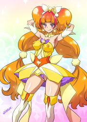 Rule 34 | 1girl, :p, amanogawa kirara, armpits, arms up, boots, breasts, cleft of venus, covered erect nipples, cure twinkle, earrings, go! princess precure, jewelry, joy ride, long hair, magical girl, medium breasts, multicolored hair, panties, precure, purple eyes, purple panties, quad tails, red hair, skirt, smile, solo, star (symbol), star earrings, streaked hair, thigh boots, thighhighs, tongue, tongue out, two-tone hair, uncensored, underwear
