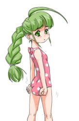 Rule 34 | 1girl, green hair, me-tan, one-piece swimsuit, os-tan, pink one-piece swimsuit, simple background, solo, swimsuit, tagme, white background, white one-piece swimsuit