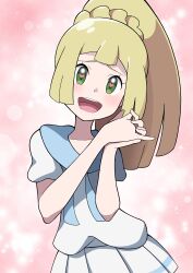 absurdres araki_megami blonde_hair braid green_eyes heart heart-shaped_pupils highres lillie_(pokemon) pokemon pokemon_sm ponytail ponytail_with_braided_base symbol-shaped_pupils