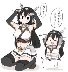 Rule 34 | 10s, 1girl, bare shoulders, black hair, blush, chibi, elbow gloves, gaiko kujin, gloves, hairband, headgear, image sample, jumping, kantai collection, long hair, nagato (kancolle), skirt, solo, thighhighs, translation request