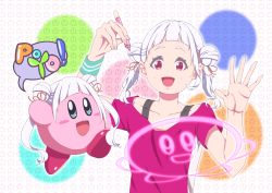 Rule 34 | 1girl, absurdres, aqua wristband, arashi chisato, artist name, artist request, black tank top, blue wristband, blush, breasts, collarbone, double bun, female focus, floating hair, hair bun, hair tie, hand wave, highres, holding, holding marker, kirby, kirby (series), long hair, looking at viewer, love live!, love live! school idol festival, love live! superstar!!, marker, nail, nail polish, nintendo, parted lips, pink nails, pink nails, red eyes, red shirt, shirt, short sleeves, small breasts, smile, solo, speech bubble, tank top, twintails, undershirt, upper body, wavy hair, white background, white hair