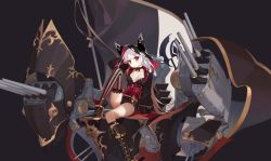 Rule 34 | 1girl, anchor symbol, arm up, asymmetrical footwear, asymmetrical legwear, azur lane, baburushikikan, belt, black belt, black jacket, black shorts, boots, breasts, brown footwear, character name, cleavage, closed mouth, commentary request, cross-laced footwear, earrings, epaulettes, erebus (azur lane), feet out of frame, flag, full body, gloves, half gloves, hat, head tilt, high heels, jacket, jean bart (azur lane), jewelry, knee boots, lace-up boots, long hair, long sleeves, looking at viewer, machinery, medium breasts, ponytail, puffy long sleeves, puffy sleeves, red eyes, red gloves, short shorts, shorts, single knee boot, single thighhigh, sitting, skull, striped clothes, striped thighhighs, thighhighs, thighs, third-party edit, transparent background, turret, uneven footwear, uneven legwear, vertical-striped clothes, vertical-striped thighhighs, white hair