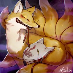 Rule 34 | blood, commentary request, extra tails, fox mask, kitsune, lowres, mask, nine tail (ragnarok online), no humans, ragnarok online, rouko605, signature, solo