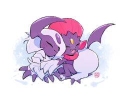 Rule 34 | absol, aukives, claws, closed eyes, closed mouth, creatures (company), fang, forehead jewel, game freak, gen 3 pokemon, gen 4 pokemon, horns, hug, nintendo, open mouth, pokemon, pokemon (creature), signature, single horn, smile, weavile, white hair