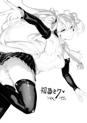Rule 34 | 1girl, 2020, absurdres, armpits, breasts, cameltoe, dated, detached sleeves, greyscale, hair between eyes, hatsune miku, hatsune miku (append), hatsune miku (vocaloid4), highres, long hair, looking at viewer, lynus, medium breasts, miniskirt, monochrome, necktie, panties, pleated skirt, skirt, solo, striped clothes, striped panties, thighhighs, twintails, underwear, upskirt, vocaloid, vocaloid append