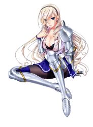 Rule 34 | 10s, 1girl, absurdres, armor, blonde hair, breasts, celia kumani entory, cleavage, female focus, highres, knight, komori kei, large breasts, long hair, official art, pantyhose, simple background, solo, walkure romanze, white background