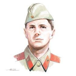 Rule 34 | 1boy, brown eyes, brown hair, collared jacket, dated, garrison cap, hat, horikou, jacket, looking at viewer, male focus, manly, military, military hat, military jacket, military uniform, portrait, real life, realistic, simple background, solo, soviet, soviet army, uniform, white background