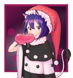 Rule 34 | 1girl, bad id, bad pixiv id, black dress, blush, capelet, doremy sweet, dream soul, dress, eating, fur trim, hat, multicolored clothes, multicolored dress, nightcap, pom pom (clothes), purple eyes, purple hair, saple, solo, tail, tapir tail, touhou, upper body, white dress, wide sleeves