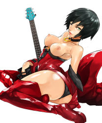 Rule 34 | 1girl, armpits, ass, bare shoulders, black neckwear, black panties, boots, breasts, come hither, comic, detached sleeves, fingerless gloves, from behind, gloves, green eyes, guilty gear, guilty gear xrd, guitar, hat, i-no, instrument, laio, large breasts, lips, looking at viewer, nipples, one eye closed, panties, red footwear, red hat, red skirt, red thighhighs, revision, short hair, sitting, sketch, skirt, solo, thigh boots, thighhighs, twisted torso, underwear, unworn hat, unworn headwear, witch hat