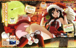 Rule 34 | 10s, 1boy, 1girl, :d, absurdres, accel world, alternate costume, antenna hair, arita haruyuki, bare legs, bare shoulders, black hair, blush, boots, bow, bowtie, box, breasts, brown eyes, character name, christmas, cross-laced footwear, dress, flying, from below, full moon, fur trim, gift, gift box, gloves, hat, highres, holding, knee boots, knees together feet apart, kuroyukihime, lace, lace-trimmed dress, lace trim, leg grab, legs, letterboxed, long hair, magazine scan, megami deluxe, megami magazine, moon, night, night sky, official art, open mouth, outdoors, over shoulder, pig, pom pom (clothes), red dress, red gloves, reindeer, sack, santa costume, santa hat, scan, scarf, screencap, screenshot inset, shinno jitsumimi, short dress, silhouette, sitting, sky, sleigh, small breasts, smile, sparkle, strapless, strapless dress, text focus, tokyo tower, very long hair
