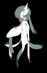 Rule 34 | 1girl, black background, bob cut, collarbone, colored skin, creatures (company), dissolving, female focus, flat chest, full body, game freak, gardevoir, gen 3 pokemon, green hair, green skin, hair over one eye, highres, kneeling, leaning back, looking up, lotosu, multicolored skin, muted color, nintendo, open mouth, pokemon, pokemon (creature), red eyes, short hair, simple background, slit pupils, solo, spread legs, two-tone skin, white skin