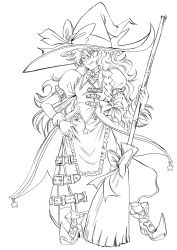 Rule 34 | 1girl, alternate costume, bad id, bad pixiv id, boots, broom, female focus, full body, greyscale, hat, highres, hijikawa arashi, kirisame marisa, lineart, monochrome, simple background, solo, standing, touhou, witch, witch hat